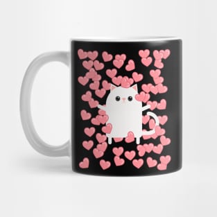 Cute Minimalist Cat Balloons Of Hearts Valentine's Day Mug